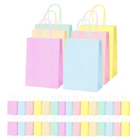 Macaron Gift Bags Pastel Party Bags for Kids Party,30Pcs Small Kraft Bags with Handles,Birthday Party Favour Bags Candy Sweet Bag Goodie Bags for Baby Shower,Presents,Xmas,Wedding Party