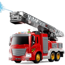 TEMI Fire Truck Playset Toy for Kids 3 4 5 6 7 8 Years Old - Vehicle Playset with Rotating Ladder, Sound and Light, City Cars Toys for Boys 5-8, Birthday Gifts for Girls Toddlers 3+