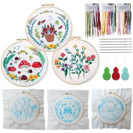 18 PCS Embroidery Kit for Beginners with Funny Floral Pre-Made Patterns Fabric, Hoop, Tools, Colorful Threads and Needles for DIY Craft Hand Lover Favor (Style 1)