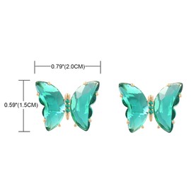 QUKE Butterfly Shape Crystal Stud Earrings Gold Pierced Stud Earrings for Women Girls, Crystal