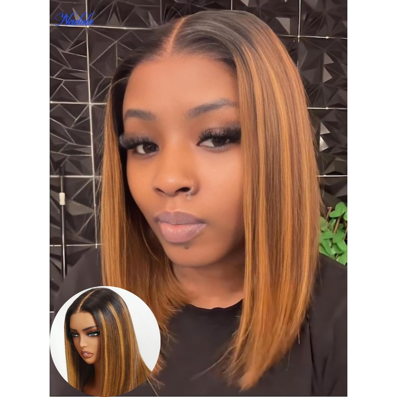 Nadula Blonde Piano Highlight Blunt Bob Straight Wig Human Hair