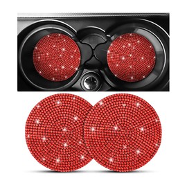 Car Cup Coaster, Universal Bling Crystal Rhinestone Car Cup Insert Coaster, 2.75 inch Anti-Slip Shockproof Cup Mat, Auto Drink Pad Car Interior Accessories for Women Men (Red Crystal)