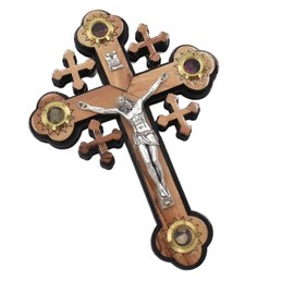 SAINT MICHAEL OLIVE WOOD FROM BETHLEHEM 6.5-Inch Jerusalem Cross with Holy Land Elements hand made in the holy land