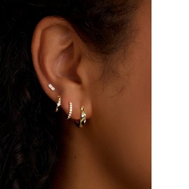 Small Gold Hoops Earrings for Women Trendy Gold Earring Set, 14K Gold Plated Hypoallergenic Huggie Earrings Lightweight Stud Earrings for Women, Twisted CZ Cartilage Earings 4 Pairs（03-Chunky-G）