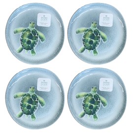 Sigrid Olsen Home Sea Turtle Melamine Dinner Plates, 11x10.5 inches, Set of 4, Blue Crackle Background