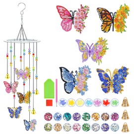 Azjachiny Diamond Art Wind Chime Diamond Painting Kits for Adults, 5D Diamond Painting Sun Catcher Accessories, DIY Diamond Art Kit Hanging Ornament with Crystal Pendant for Home Garden Window