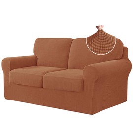 CHUN YI 5 Piece Loveseat Covers, Stretch Couch Covers for 2 Cushion Couch with Separate Backrest and Cushion Covers, Anti-Slip Washable Furniture Protector for Dogs Pets (Medium, Brick)