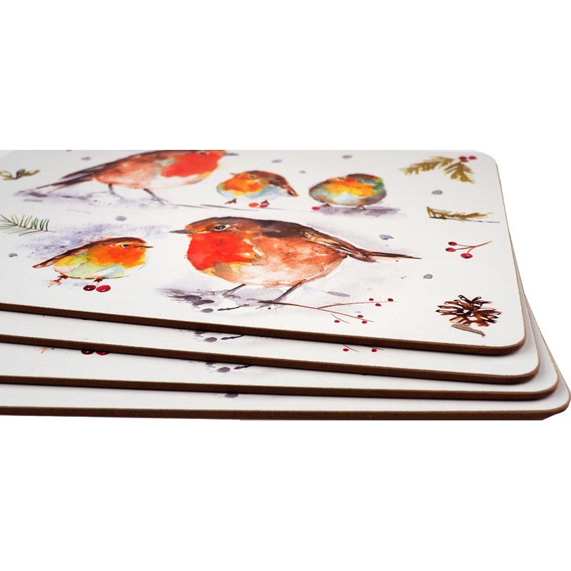 Christmas Tableware - Set of 4 Placemats - Winter Robins
