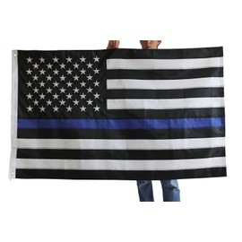 Thin Blue Line Flag (3 By 5 Foot) - With Embroidered Stars and Sewn Stripes - Black White and Blue American Police Flag Honoring Law Enforcement Officers