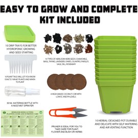 Meekear 10 Herb Seeds Garden Starter Grow Kit with Green Pots, Markers, Nutritional Soil, Watering, Herb Clipper, Complete Indoor Potted Plant Growing Set for Kitchen DIY