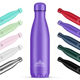Mont-Clair l'O Stainless Steel Drinking Bottle - Thermos Flask - BPA-Free - Water Bottle, Stainless Steel Drinking Bottle 1 L - 24 Hours Cold & 12 Hours Warm - Leak-Proof Drinking Bottle - Purple