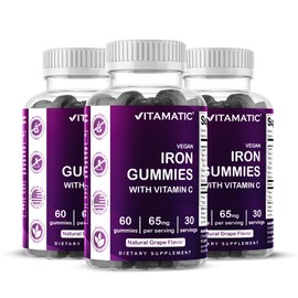 Vitamatic Iron 65 mg Gummies Supplement for Women & Men - 60 Vegan Gummies - Great Tasting Iron Gummy Vitamins with Vitamin C (3)