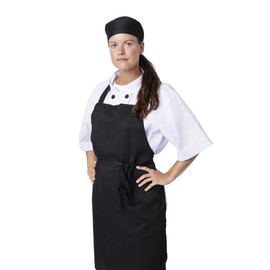 NISBETS Essentials Bib Aprons in Black Polycotton with Long Ties - Durable and Washable - One Size - Pack of 2