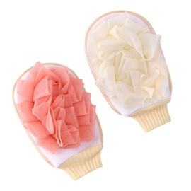 2 Pieces Bath Gloves Exfoliating Bath Gloves Bath Sponge Deep Cleansing Skin for Men and Women (Milk White, Pink)
