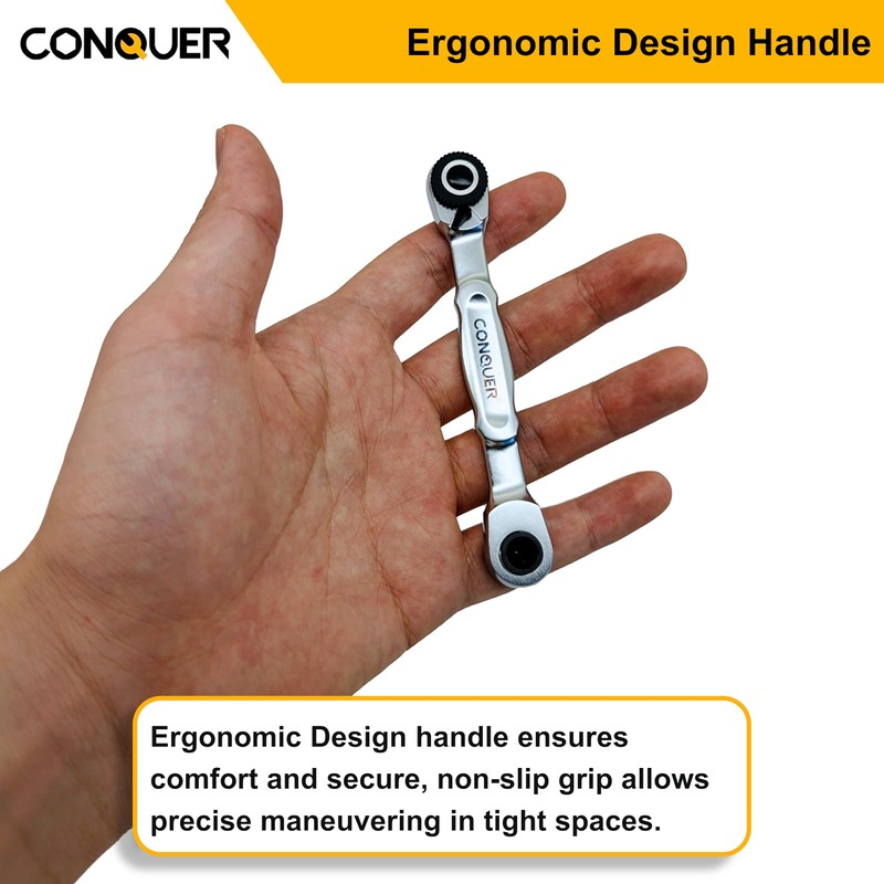 CONQUER Mini Combo Dual Ratchet Wrench with 1/4" Square Drive