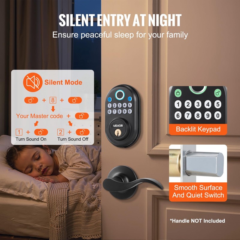 VEVOR Fingerprint Door Lock, with Fingerprint/Keypad Code/Key, One-Time and Anti-Peeking