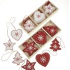24 Red and White Wooden Traditional Christmas Tree Decorations in