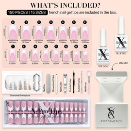 SXC Cosmetics French Tip Press On Nails, Pink Starter Kit, Ultra Fit with Pre-applied Tip Primer and Base Coat, Nail Art DIY X-Pro Tips Kit Nail Care:_Brown Short Coffin Kit
