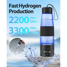Hydrogen Water Bottle 3300+ PPB, 460ML/16.23OZ Rapid Hydrogen Water Generator - SPE/PEM Tech, Portable Rechargeable 1200 mAh Hydro Water Machine, for Home Office Travel Fitness Drinking