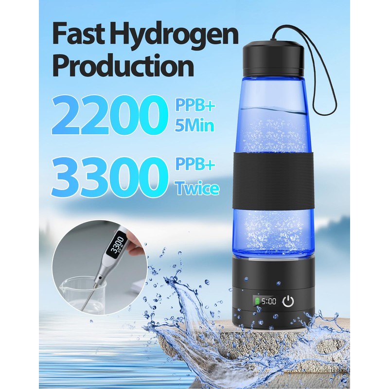Hydrogen Water Bottle 3300+ PPB, 460ML/16.23OZ Rapid Hydrogen Water Generator