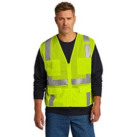 Cornerstone ANSI 107 Class 2 Mesh Six-Pocket Zippered Vest | High Visibility Reflective Gear for Men & Women, Safety Outerwear for Construction, Roadside & Utility Work