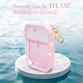 TERPINK Silicone Case Compatible with Touchland Hand Sanitizer Spray, Protective Case with Keychain for Power Mist and Glow Mist 1 fl oz, Hand Sanitizer Spray Accessory (Glitter Sequin Pink)