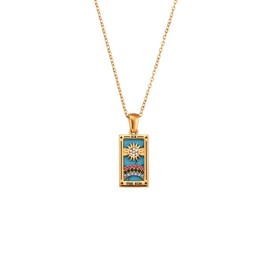 CERAVI Colorful Tarot Cards Symbolic Necklaces, Sun and Moon Pendant,18k Gold Plated Stainless Steel Square Colorful Enamel Tarot Cards Pendant Necklace Jewelry for Women Men (The Sun)