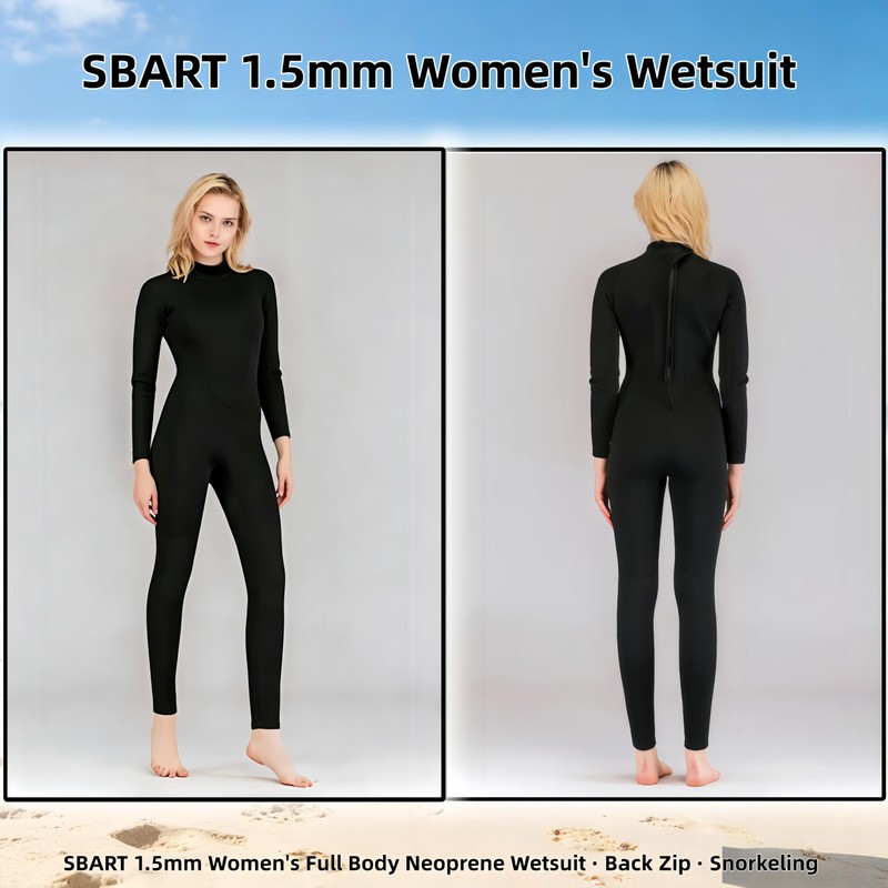 SBART 1.5mm Womens Wetsuit Full Body Back Zip Neoprene Diving