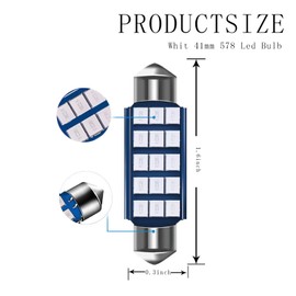 Arwrilt 4 PCS Interior Car Lights Blubs, 1200LM 6000K Extremely Bright LED Interior Dome Map Door Lights, 2835 Chipsets 578 Led Bulb, 211-2 212-2 569 6411 6451 41mm 42mm, Universal for Cars (Blue)