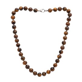 TreasureBay Womens Handmade Beaded Gemstone Necklace - 12mm Natural Gemstone Multicolour, Black, Green, Yellow Rose Agate, Amethyst Necklace For Women, Girls (Brown Tiger's Eye)