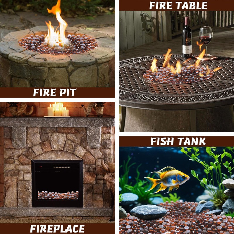vchin Fire Glass Rocks, Amber Beads for Propane Fire Pit,