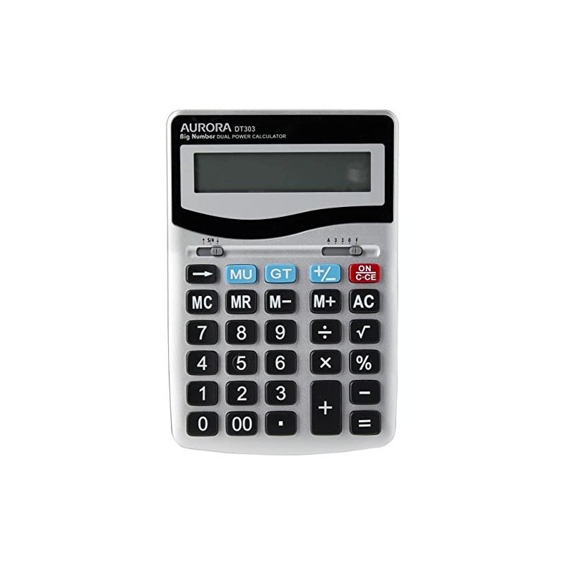 Aurora DT303 Desktop Calculator with Large Display and Keys,Silver