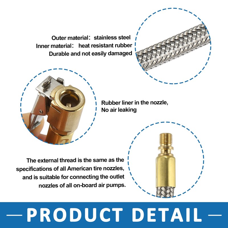 A ABSOPRO 21cm Car Air Inflator Hose Adapter Stainless Steel