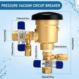 MorningRo 34-720A 1/2" 720A Brass Pressure Vacuum Breaker Assembly for Water Lines Valve Assembly Max 400 PSI Backflow Preventer Valve to Maintain Plumbing System Integrity (Blue)