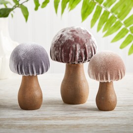 Velvet Mushrooms Set of 3, Shelf sitters, mantel decor, everyday tablescape, gift for nature lover (Quartz)