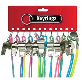 Pack Of 12 Keyring Neck Whistles With Multi Coloured Neon Cord Referee Whistle
