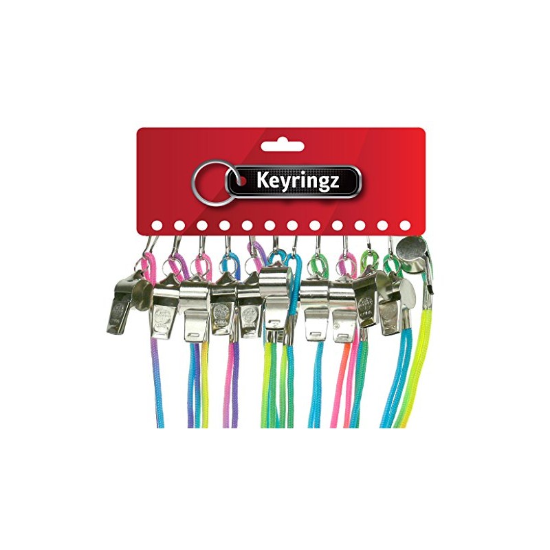 Pack Of 12 Keyring Neck Whistles With Multi Coloured Neon
