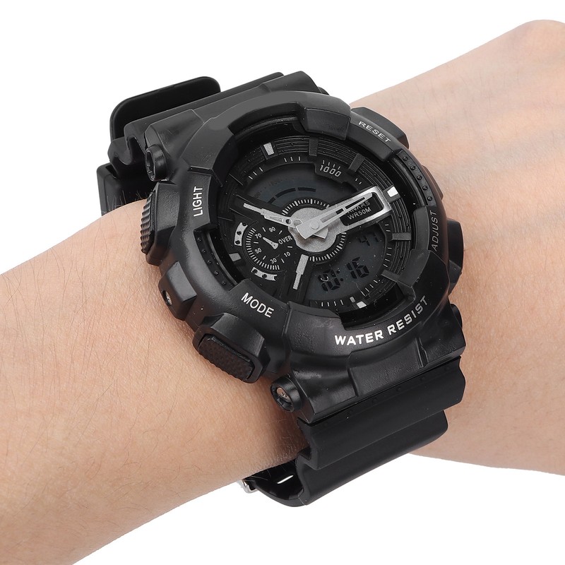 Students Electronic Watch Waterproof EL Light Dual Time Modes Digital