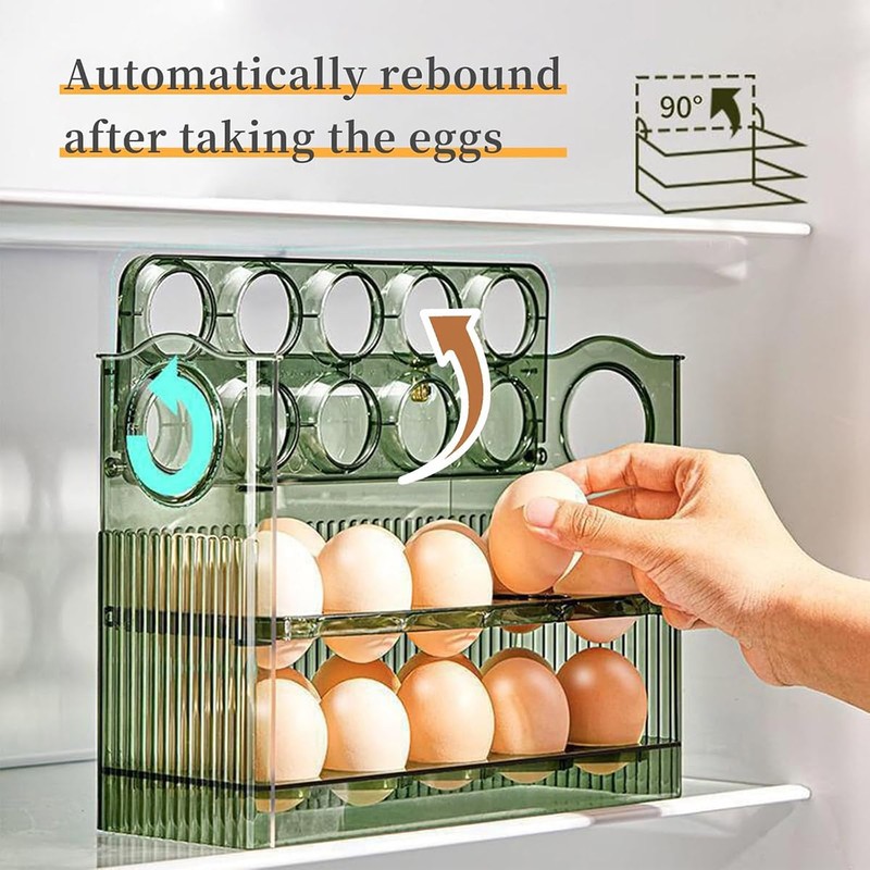 AIMALL 30-Egg Storage Box, Three-Layer Automatic Rebound Egg Holder with