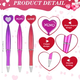 48 Pieces Heart Shaped Valentine's Day Pens Heart Ballpoint Pens Spin Heart Office Pens 1 mm Black Gel Ink Rollerball Kids Party Favor Pens for School Supply (Red, Pink, Purple, XOXO, LOVE)