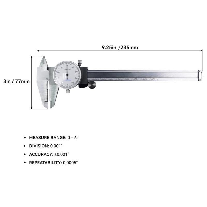 HFS(R) 0-6" Carbon Steel 4 Way Imperial Dial Caliper .001"