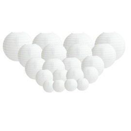 20 PCS Paper Lanterns, Round White Paper Lantern with Wire Ribbing, Different Sized White Lampshades, 4" 6" 8" 10" 12" Paper Lampshades for Weddings, Parties, Celebrations, Patios and Rooms