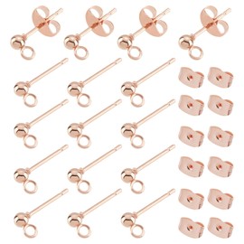 UNICRAFTALE Pack of 30 Rose Gold Ball Stud Earrings Accessories 304 Stainless Steel Stud Earrings Round Ball Post Earrings Ball Earring Components with Loop and Ear Nuts Hypoallergenic Accessories