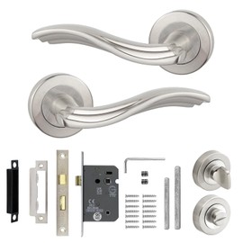 Decoranddecor Silver Door Handles Internal – Aluminium Silver Door Handles for Internal Doors | Internal Door Handles with Bathroom Door Lock and Turn and Release | Solace Range