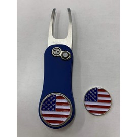 J&M Golf Pitchfix Hybrid 2.0 Royal Switchblade Divot Tool with 2 USA Markers