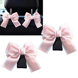 Polcatay Pack-2 Car Bow Seat Headrest Hook, Cute Creative Hidden Decoration, Bow Car Hooks, Multi-function Hanging Organizer for Backpack Grocery Bag, Universal for Most Cars (Pink)