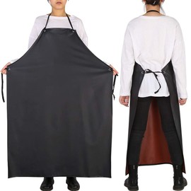 GNJCV Chemical Resistant PVC Apron - Black Plus Size Unisex Waterproof Vinyl Aprons for Dish washing,Dog Grooming,Gardening,Fish Cleaning（Pack of 5