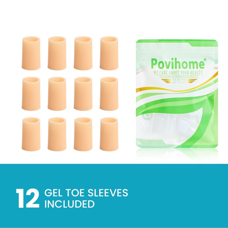 Povihome Toe Sleeves, Toe Protectors, 12 Pack Toe Tube Pads