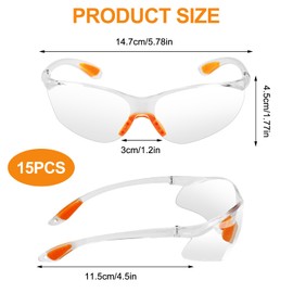 OXRXRO Pack of 15 Safety Glasses, Transparent for Work, Safety Glasses, Dustproof Safety Glasses, Eye Protection Glasses for Adults, for Work, Construction, Laboratory, Anti-Dust, Chemistry