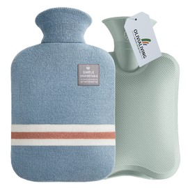 OliviaLiving Warmwasserflasche, 2000 ml, Wärmflasche und kalte Kompresse mit klassischen Streifen, zur Schmerzlinderung bei Kältetherapie, warm